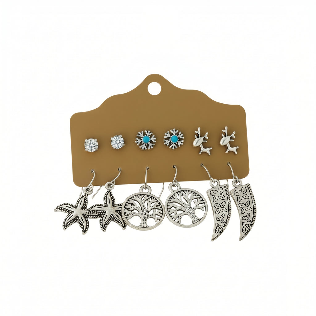 BohoCharm Trio – Ethnic Oxidised Earrings Pack