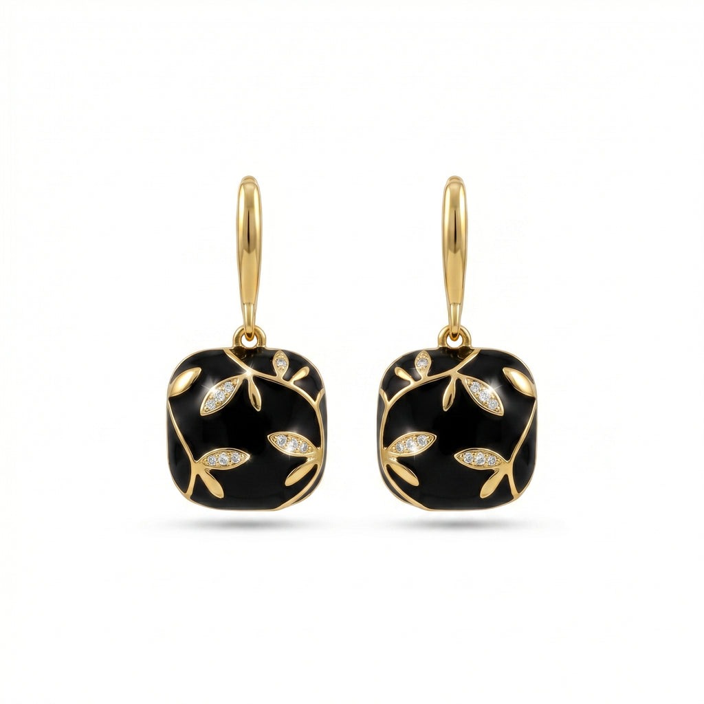 Elegant Gold Leaf Earrings for Women - Black