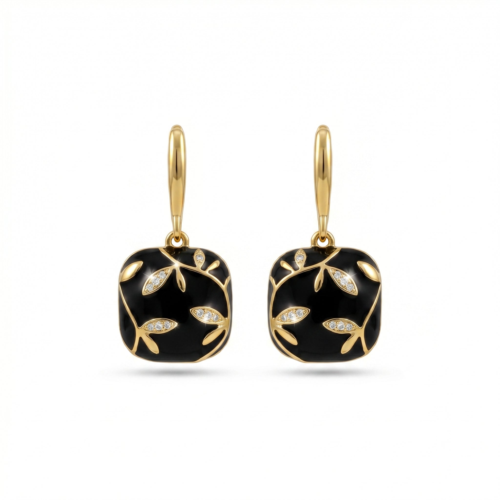 Elegant Gold Leaf Earrings for Women - Black