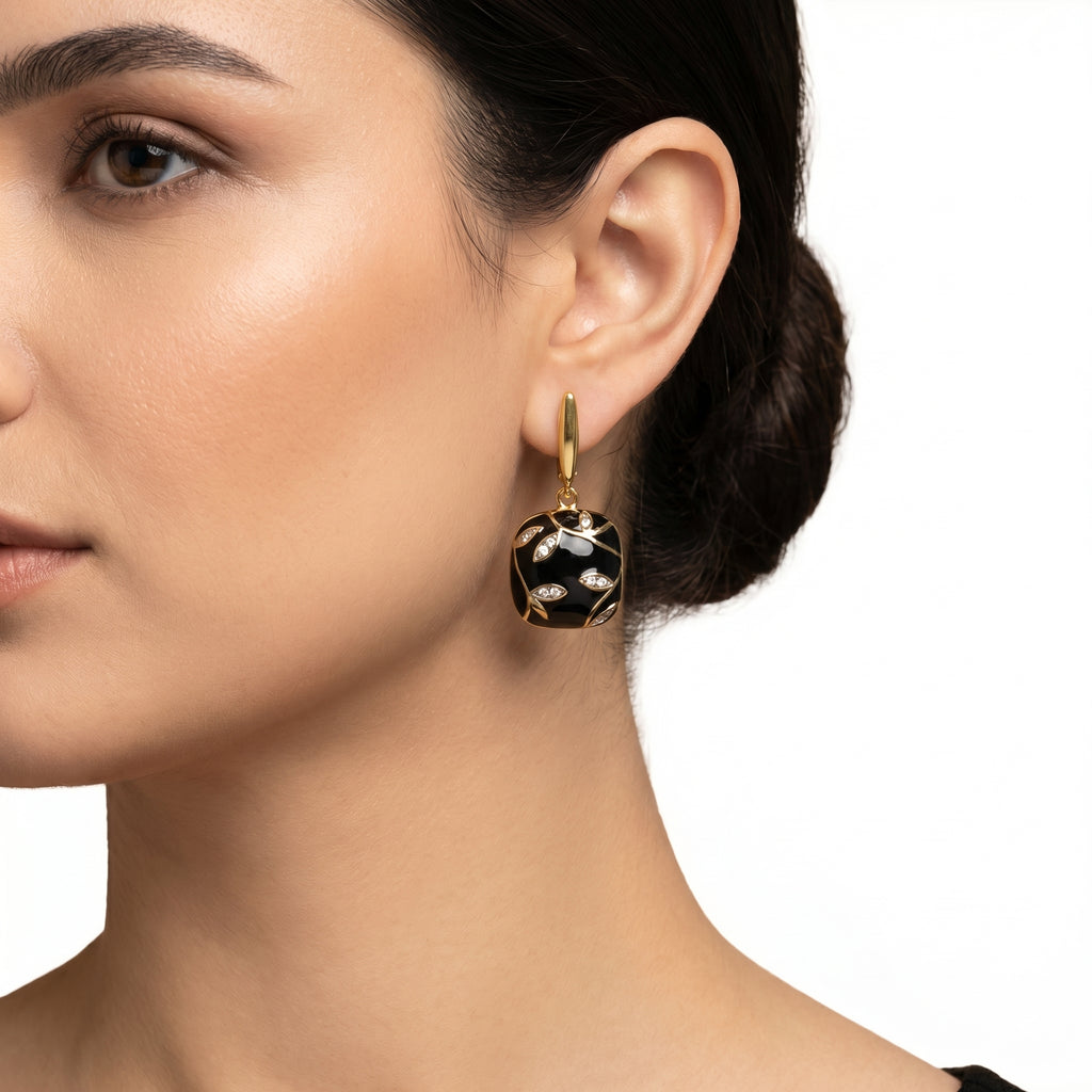 Elegant Gold Leaf Earrings for Women - Black