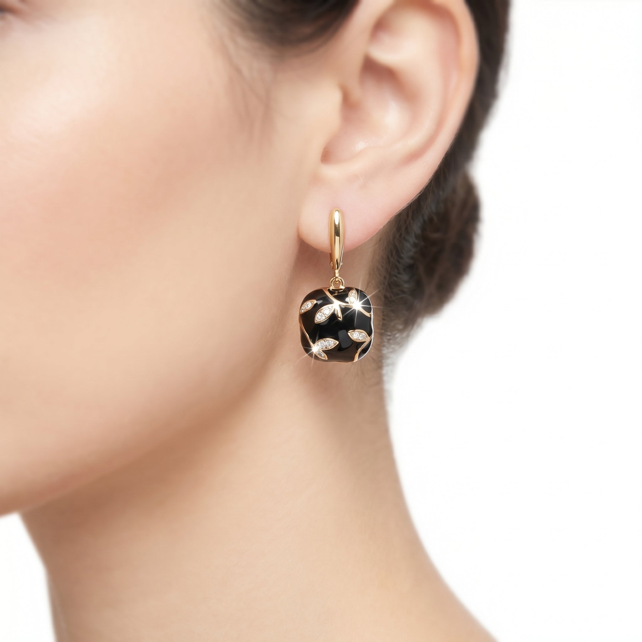 Elegant Gold Leaf Earrings for Women - Black