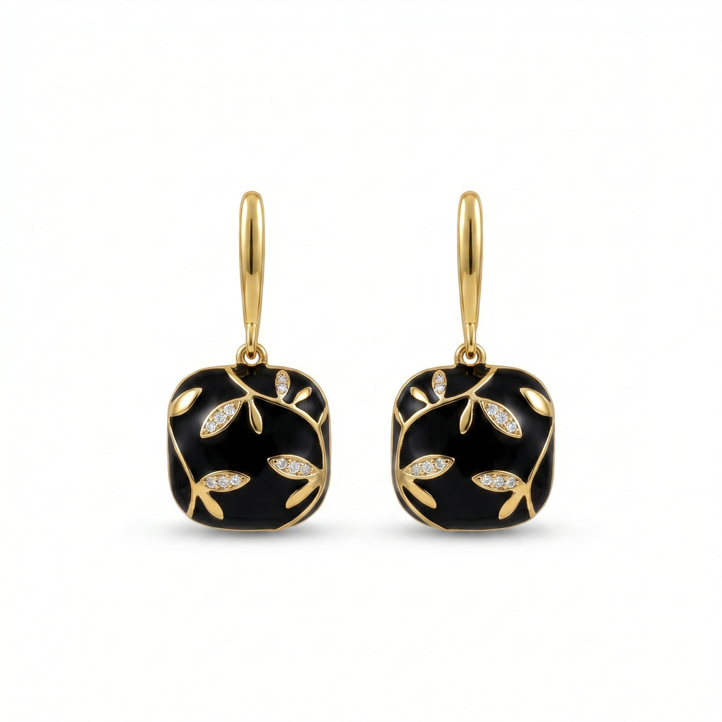 Elegant Gold Leaf Earrings for Women - Black