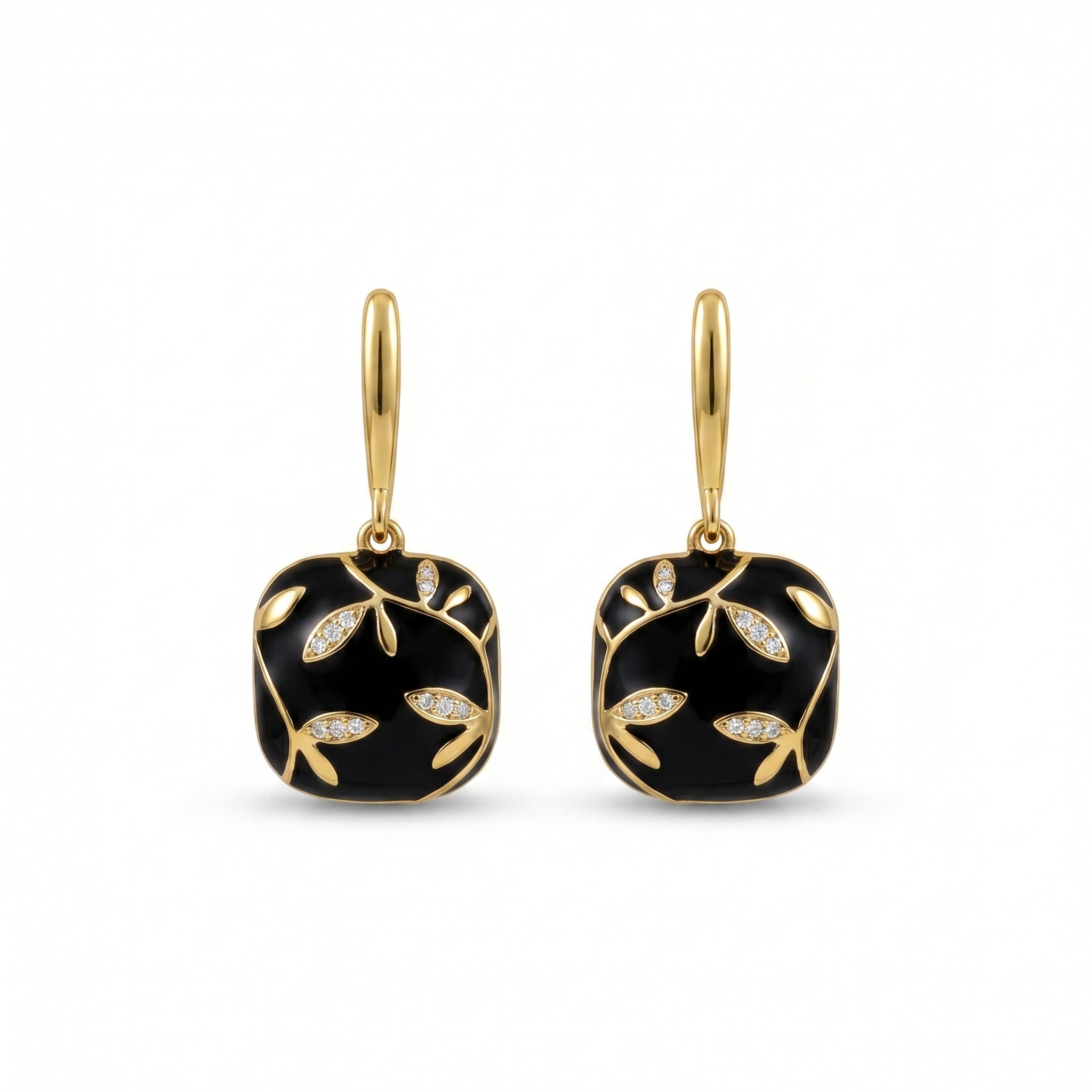 Elegant Gold Leaf Earrings for Women - Black
