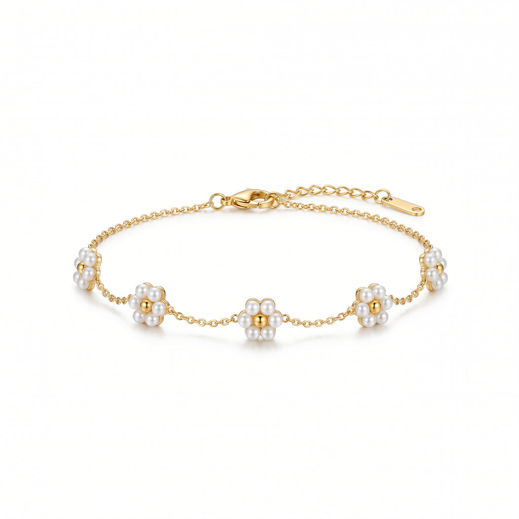 Pearl Daisy Chain Bracelet – Gold-Tone Floral Fashion Jewellery