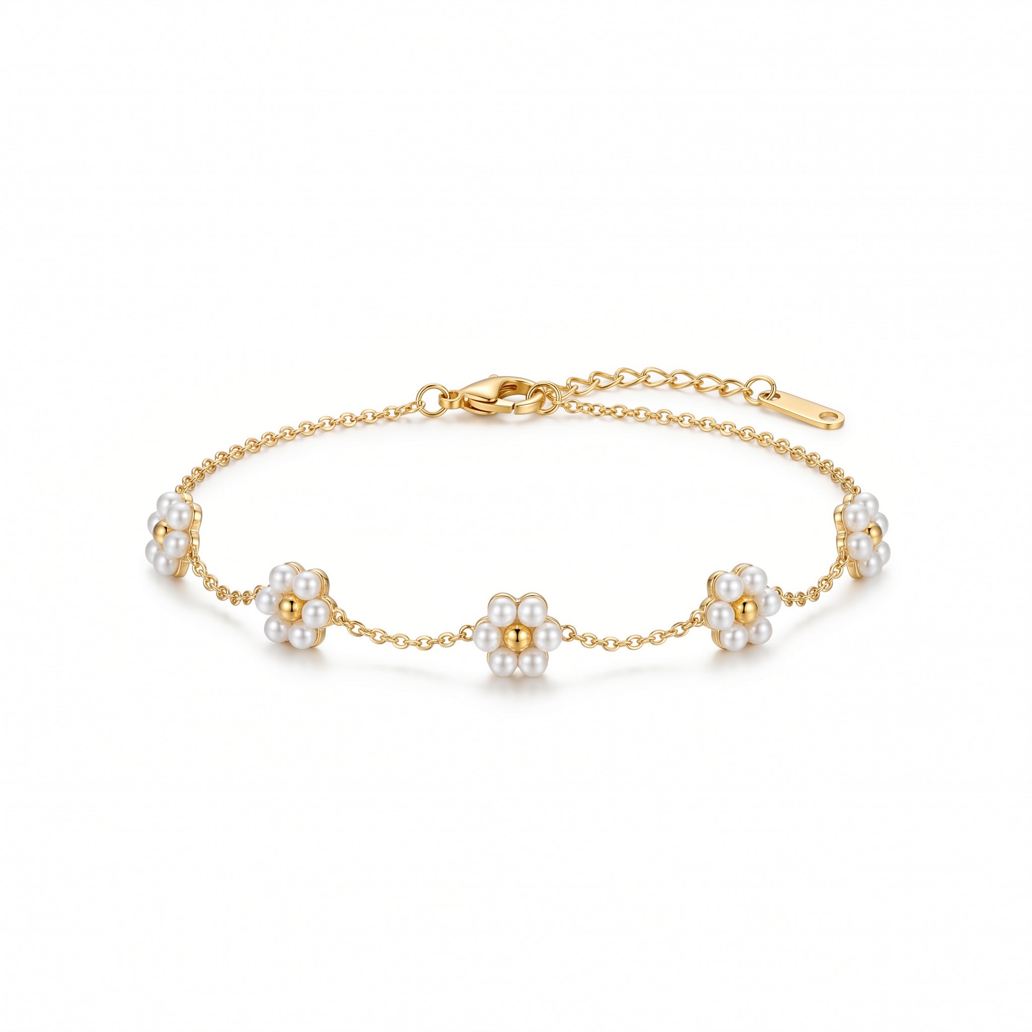 Pearl Daisy Chain Bracelet – Gold-Tone Floral Fashion Jewellery