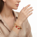 Gold Charm Bracelet – Enamel Heart Lock & Key Fashion Bracelet