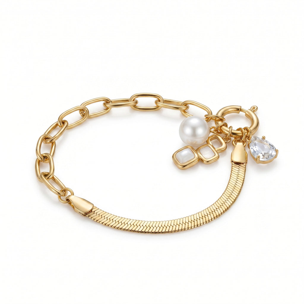Crystal Charm Gold Link Bracelet – Elegant Fashion Jewellery for Women