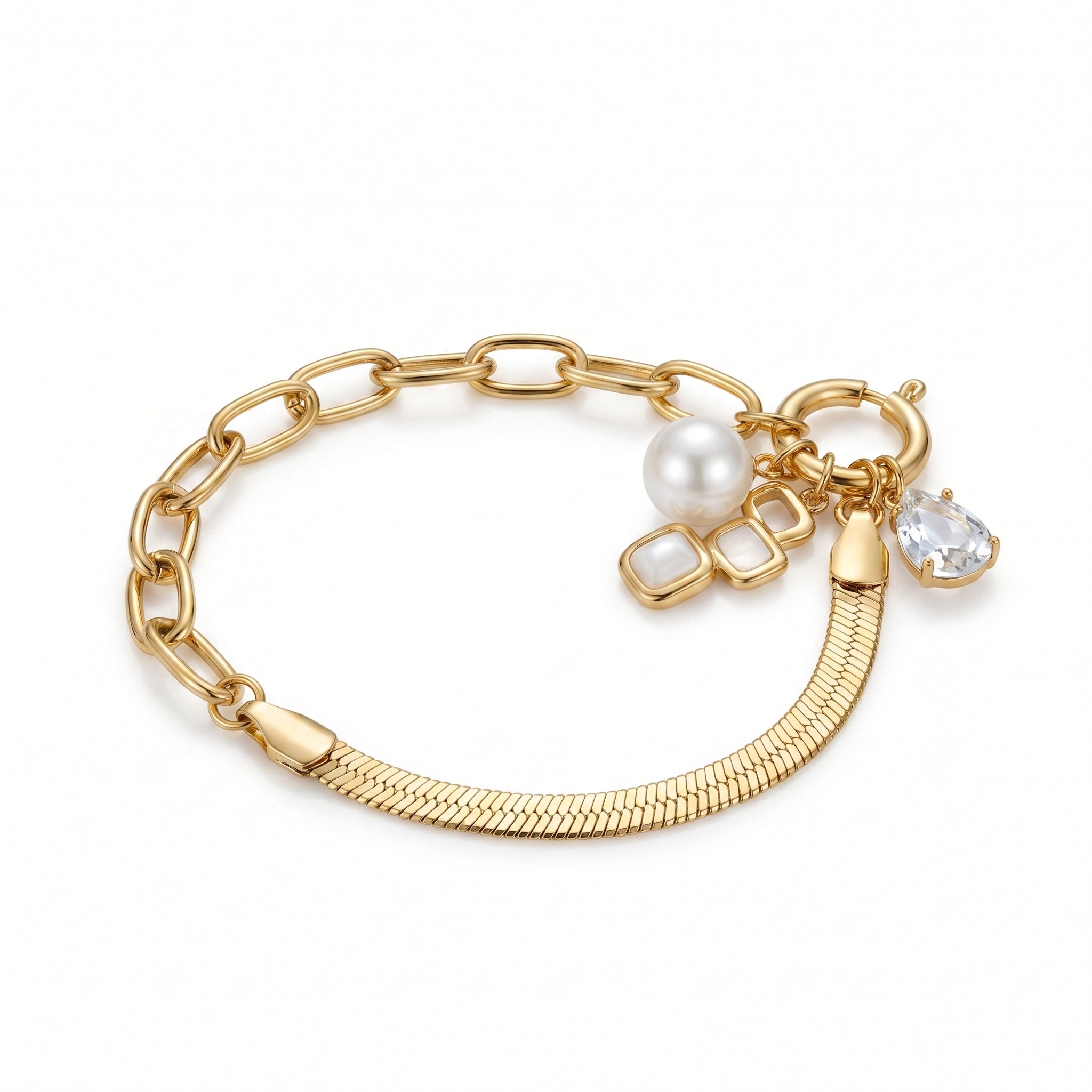 Crystal Charm Gold Link Bracelet – Elegant Fashion Jewellery for Women