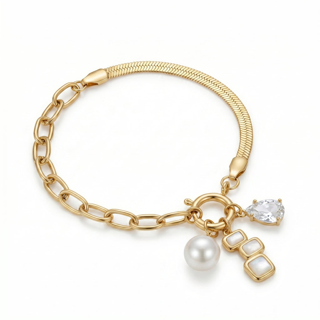Crystal Charm Gold Link Bracelet – Elegant Fashion Jewellery for Women