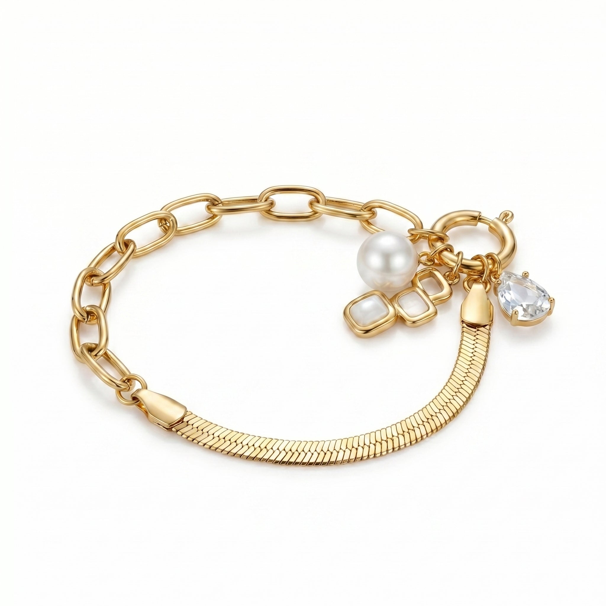 Crystal Charm Gold Link Bracelet – Elegant Fashion Jewellery for Women