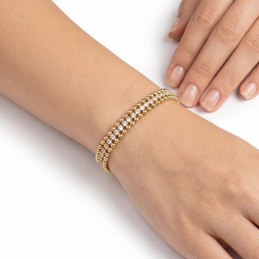 Gold Bead & CZ Wide Cuff Bracelet – Luxury Fashion Jewellery