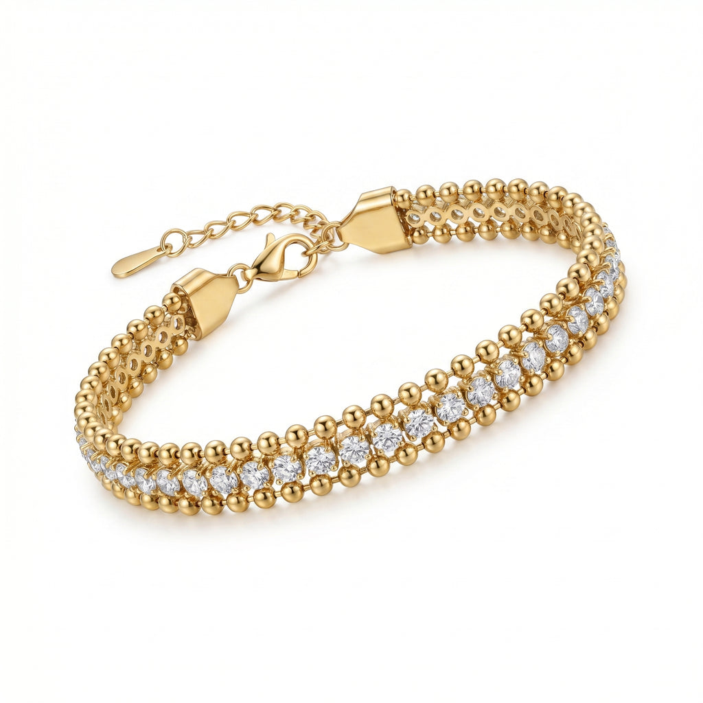 Gold Bead & CZ Wide Cuff Bracelet – Luxury Fashion Jewellery
