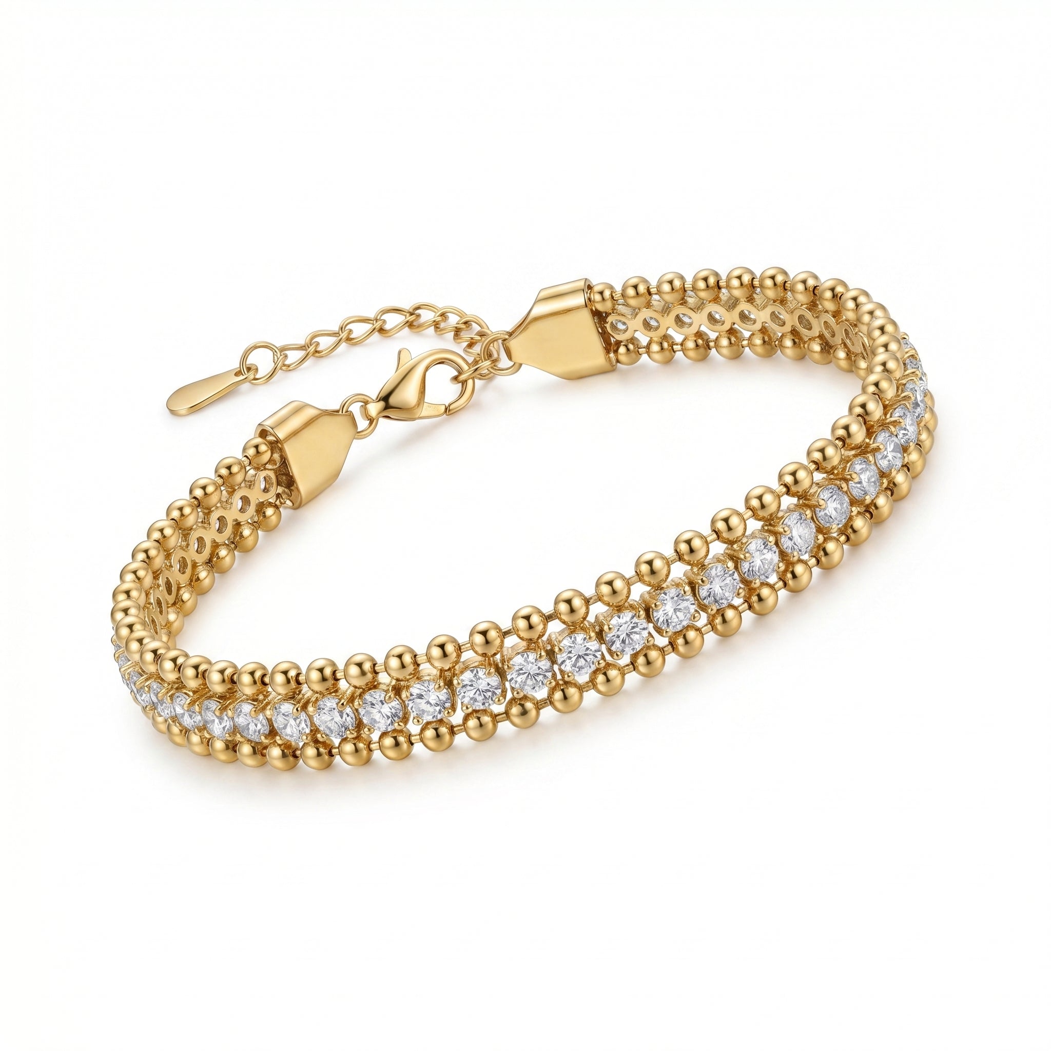 Gold Bead & CZ Wide Cuff Bracelet – Luxury Fashion Jewellery