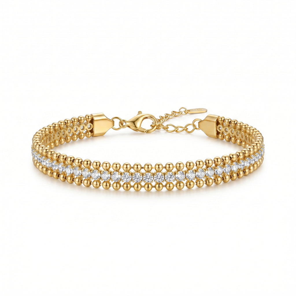 Gold Bead & CZ Wide Cuff Bracelet – Luxury Fashion Jewellery