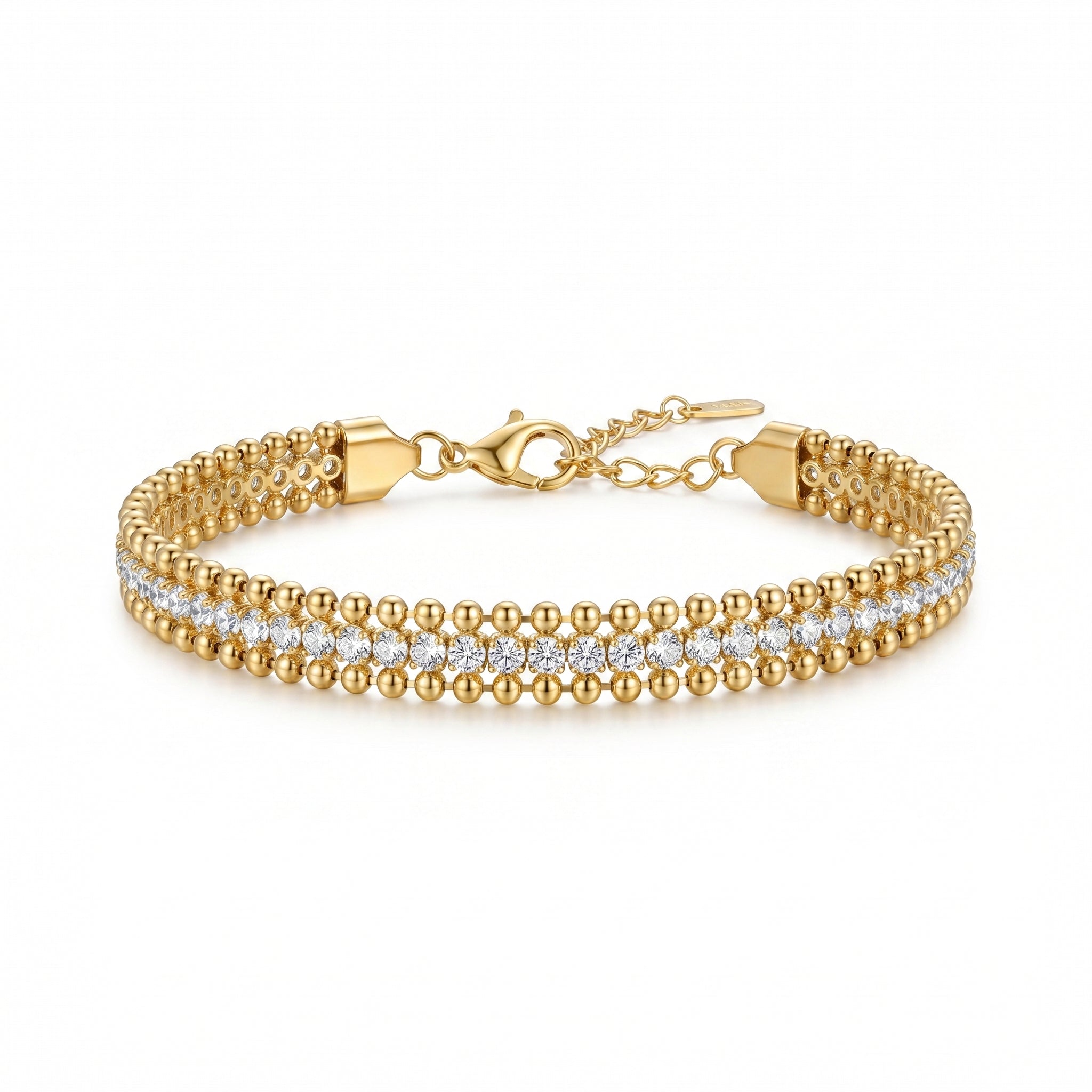 Gold Bead & CZ Wide Cuff Bracelet – Luxury Fashion Jewellery