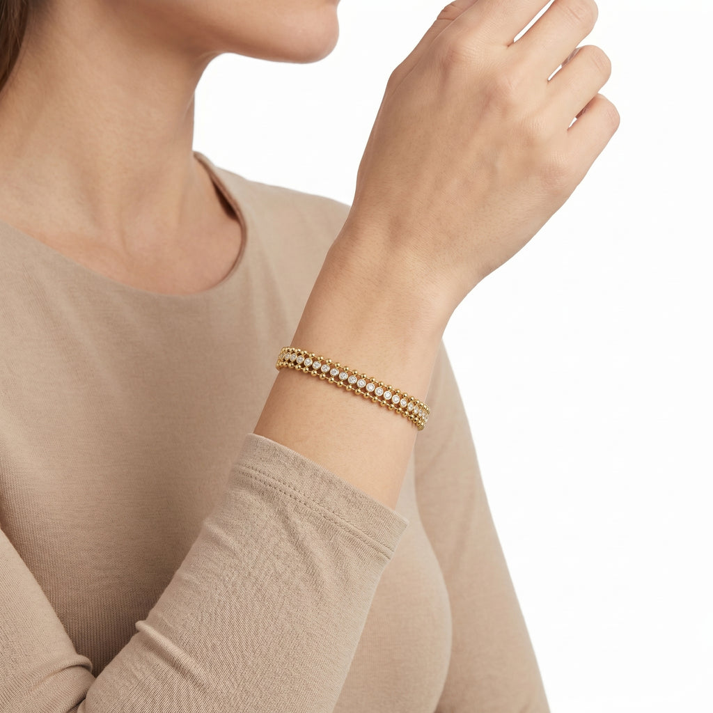 Gold Bead & CZ Wide Cuff Bracelet – Luxury Fashion Jewellery