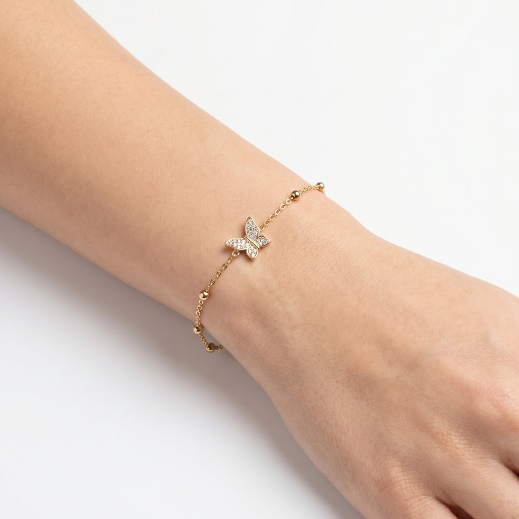 Butterfly CZ Station Bracelet – Dainty Gold Fashion Bracelet