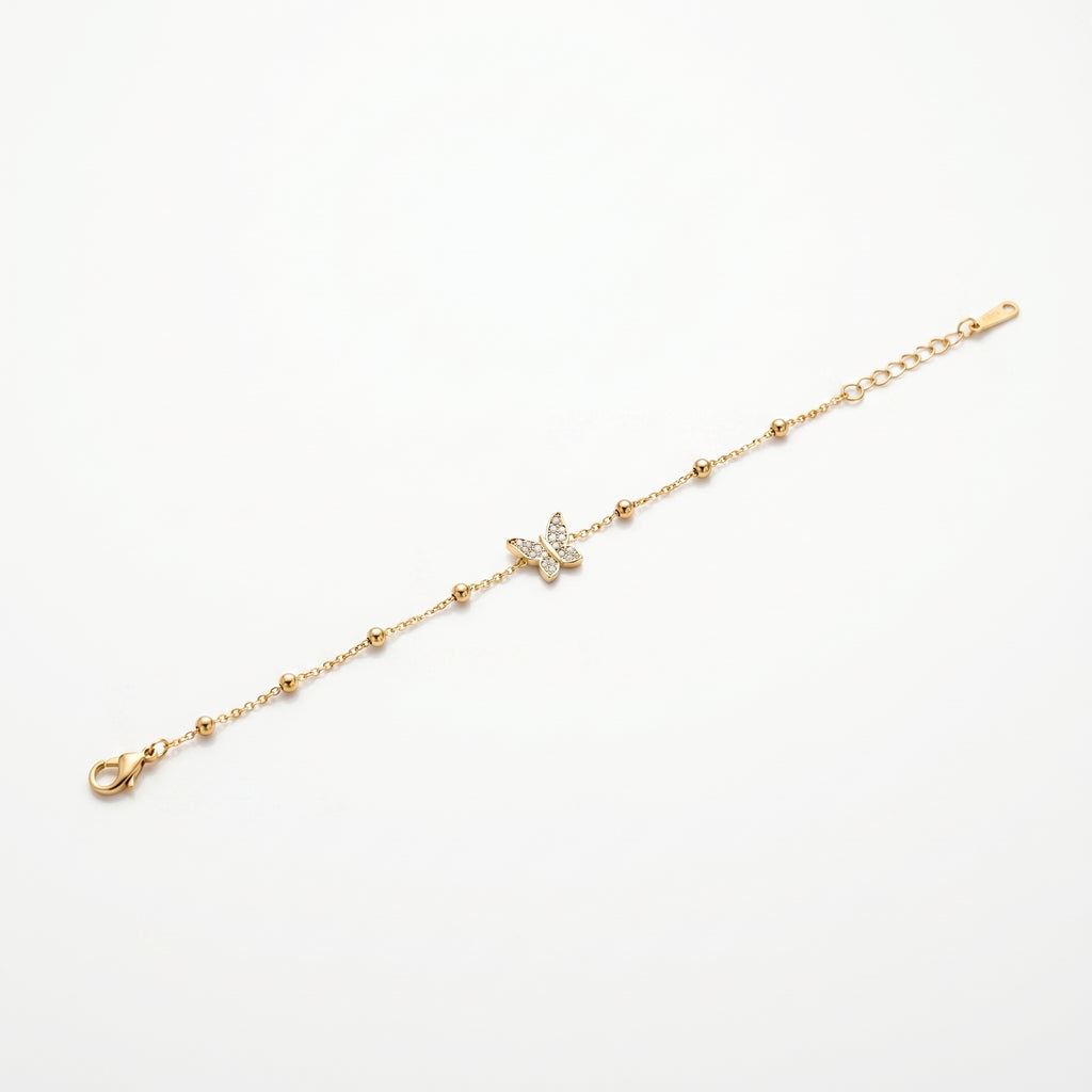Butterfly CZ Station Bracelet – Dainty Gold Fashion Bracelet