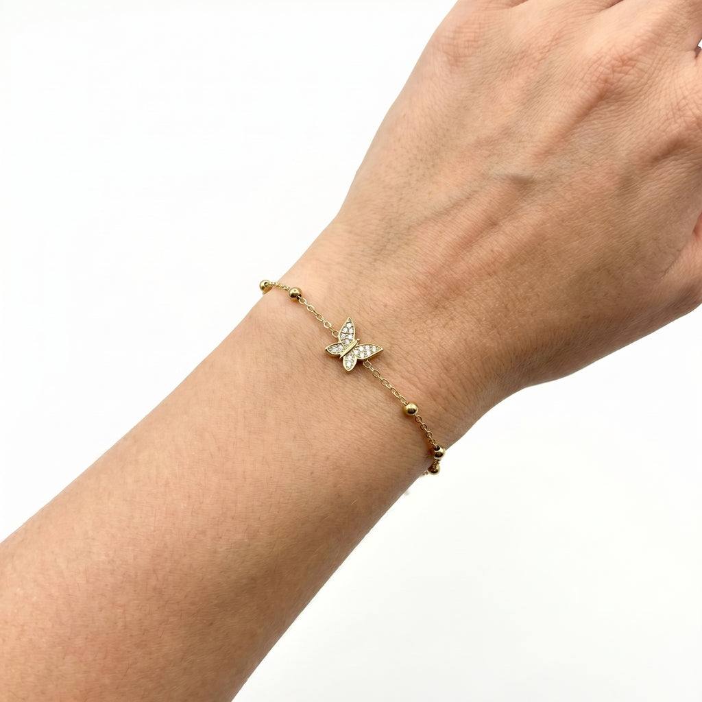 Butterfly CZ Station Bracelet – Dainty Gold Fashion Bracelet