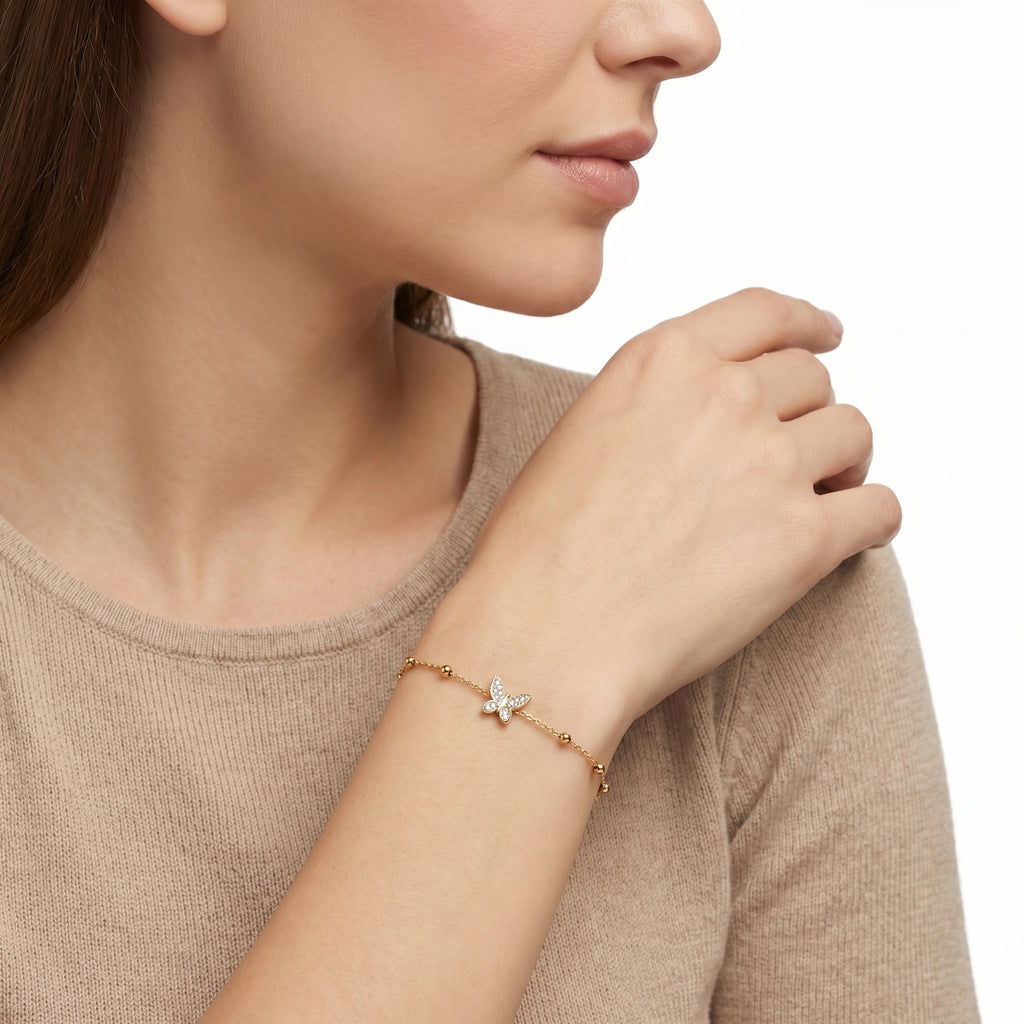 Butterfly CZ Station Bracelet – Dainty Gold Fashion Bracelet