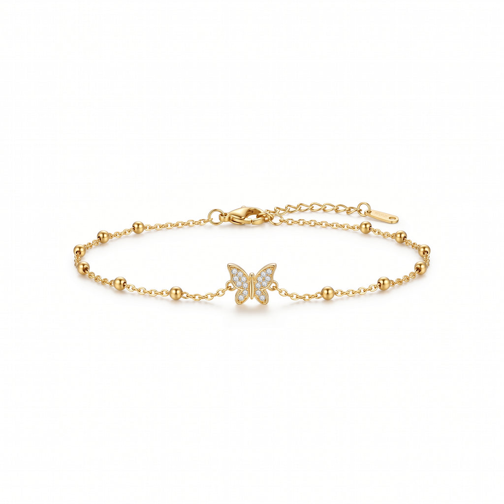 Butterfly CZ Station Bracelet – Dainty Gold Fashion Bracelet