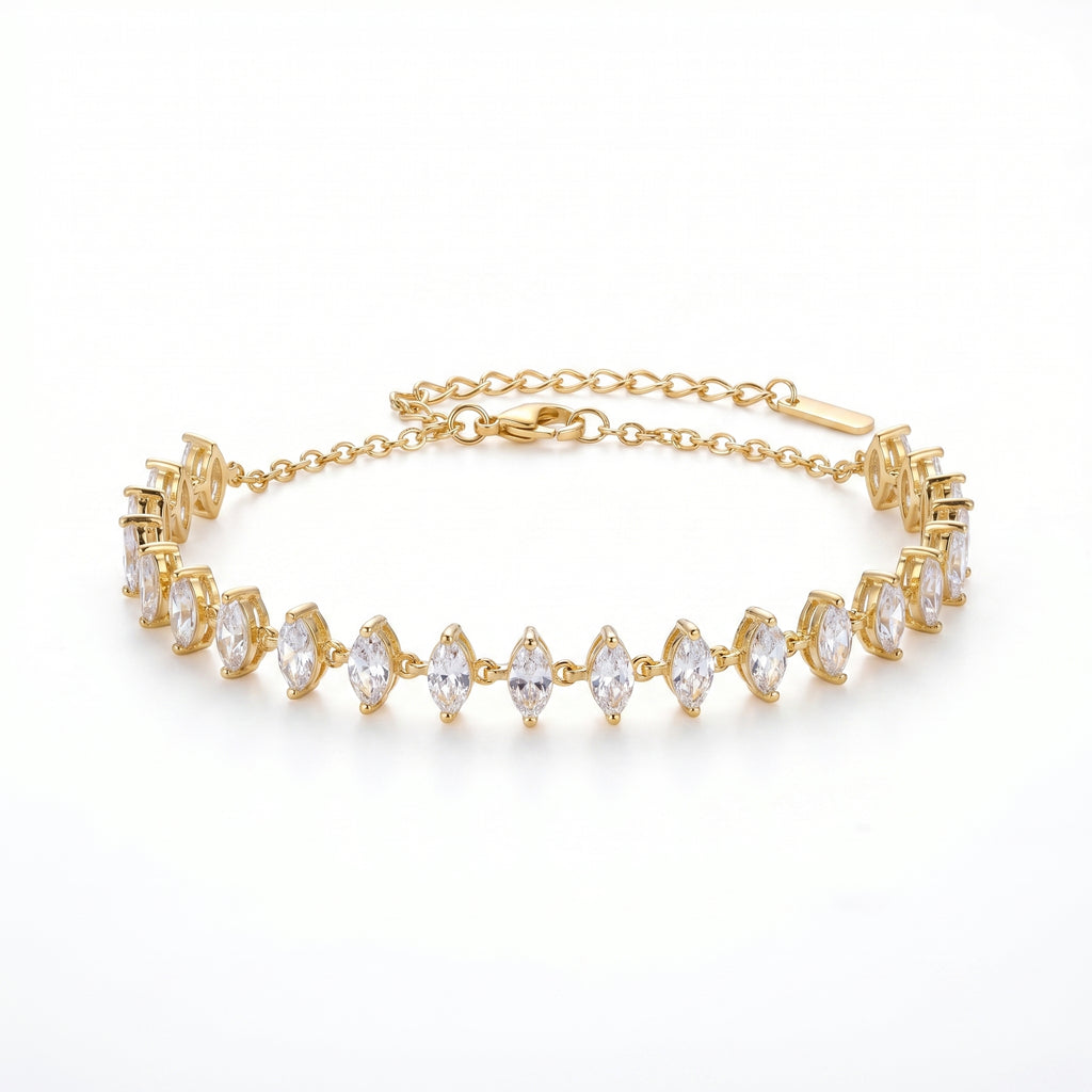 Marquise CZ Tennis Bracelet – Gold-Tone Statement Fashion Bracelet