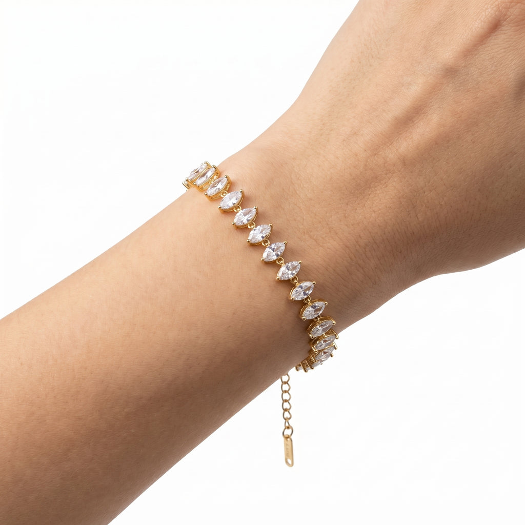 Marquise CZ Tennis Bracelet – Gold-Tone Statement Fashion Bracelet