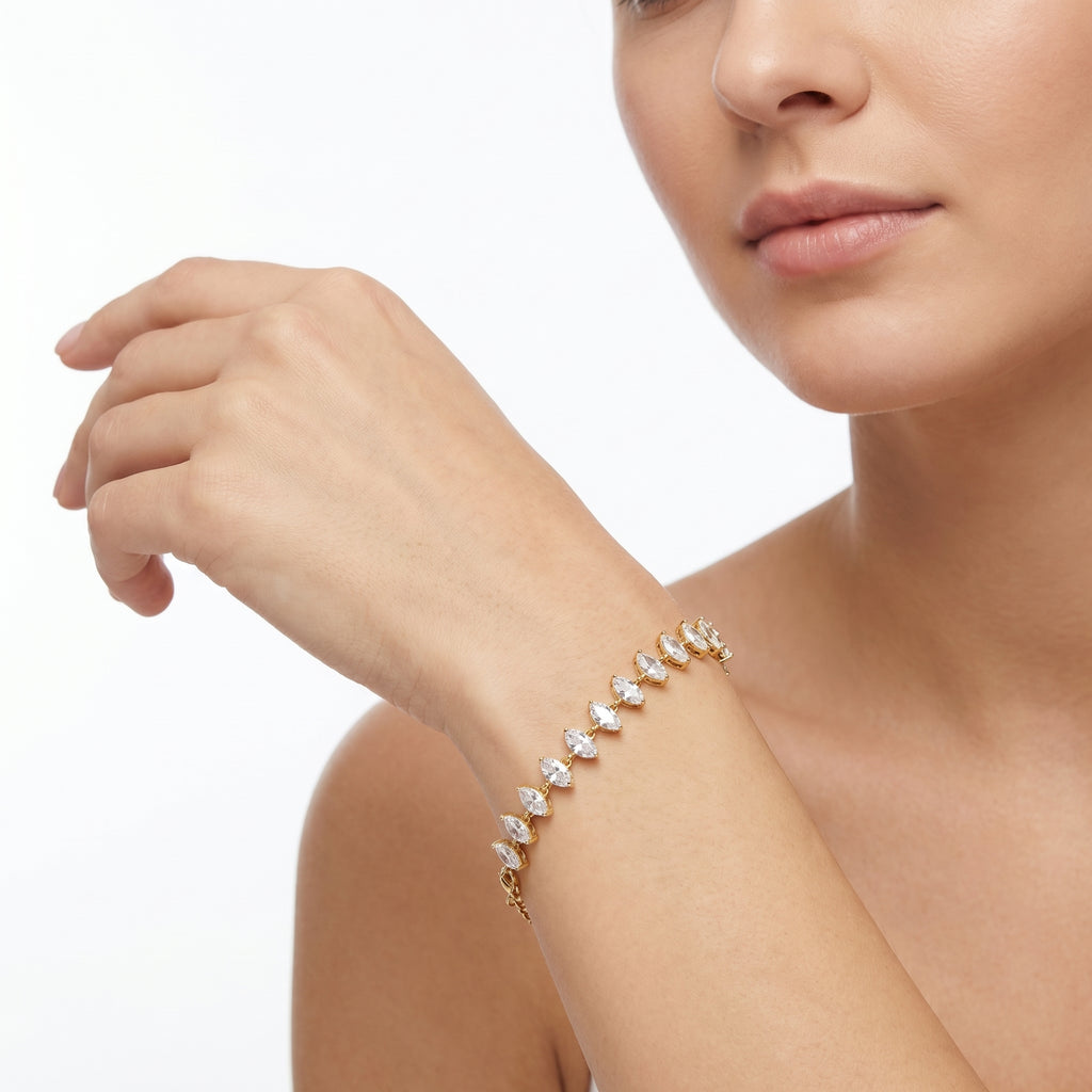 Marquise CZ Tennis Bracelet – Gold-Tone Statement Fashion Bracelet