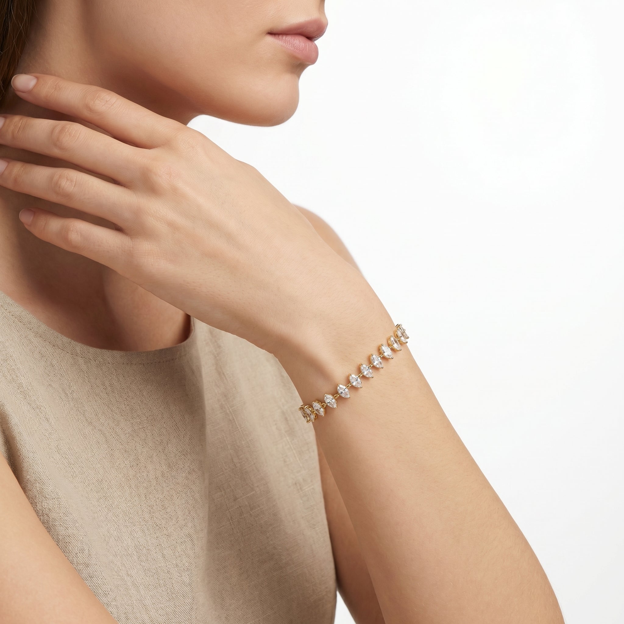 Marquise CZ Tennis Bracelet – Gold-Tone Statement Fashion Bracelet