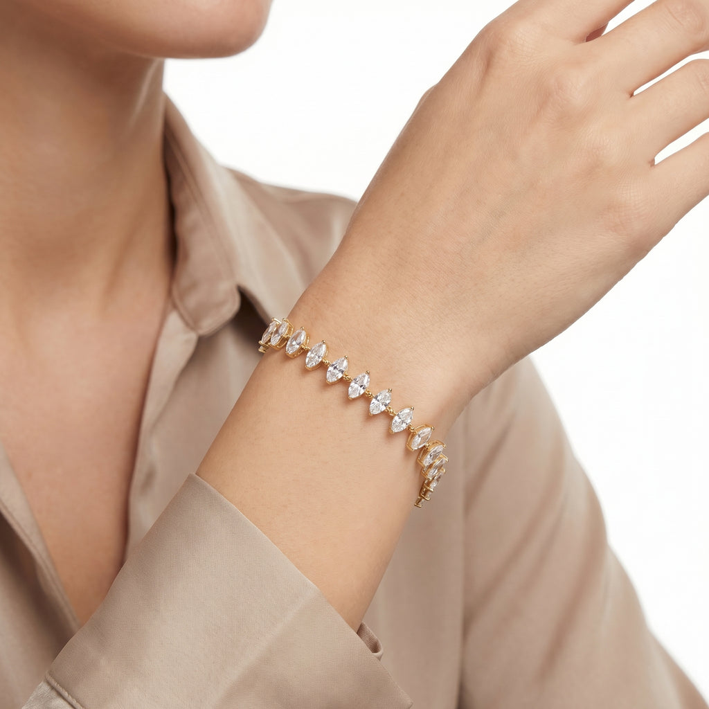 Marquise CZ Tennis Bracelet – Gold-Tone Statement Fashion Bracelet