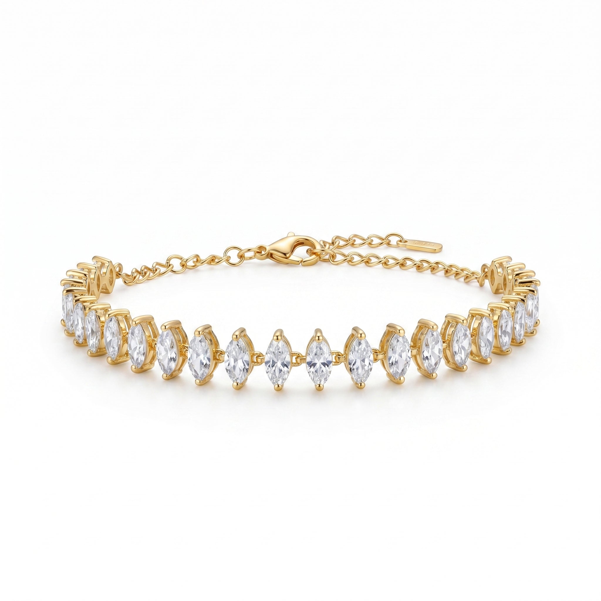 Marquise CZ Tennis Bracelet – Gold-Tone Statement Fashion Bracelet
