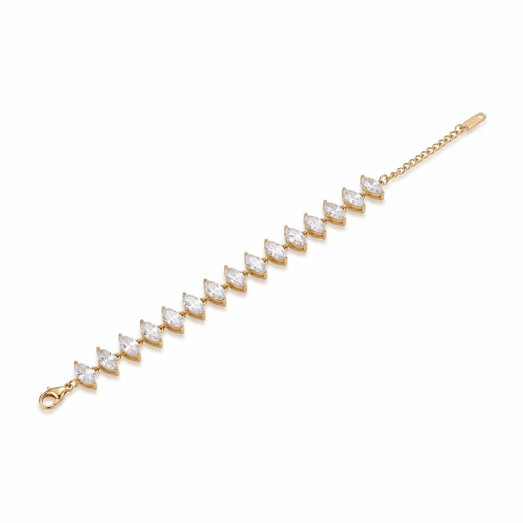 Marquise CZ Tennis Bracelet – Gold-Tone Statement Fashion Bracelet
