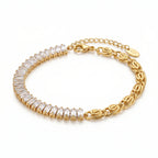 Half Baguette Half Chain Bracelet – Two-Tone Gold Fashion Bracelet