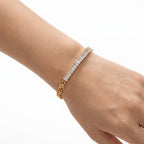 Half Baguette Half Chain Bracelet – Two-Tone Gold Fashion Bracelet