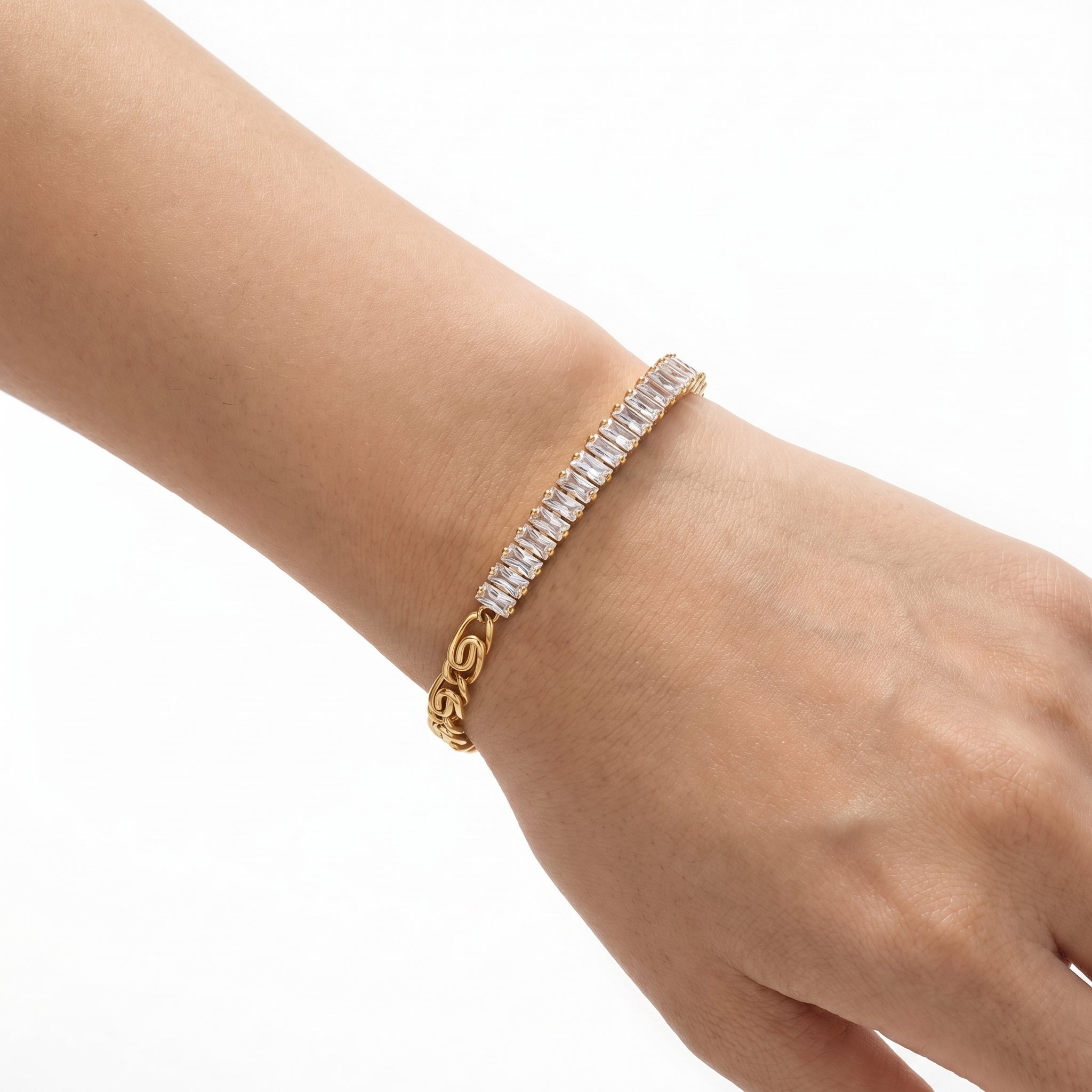 Half Baguette Half Chain Bracelet – Two-Tone Gold Fashion Bracelet