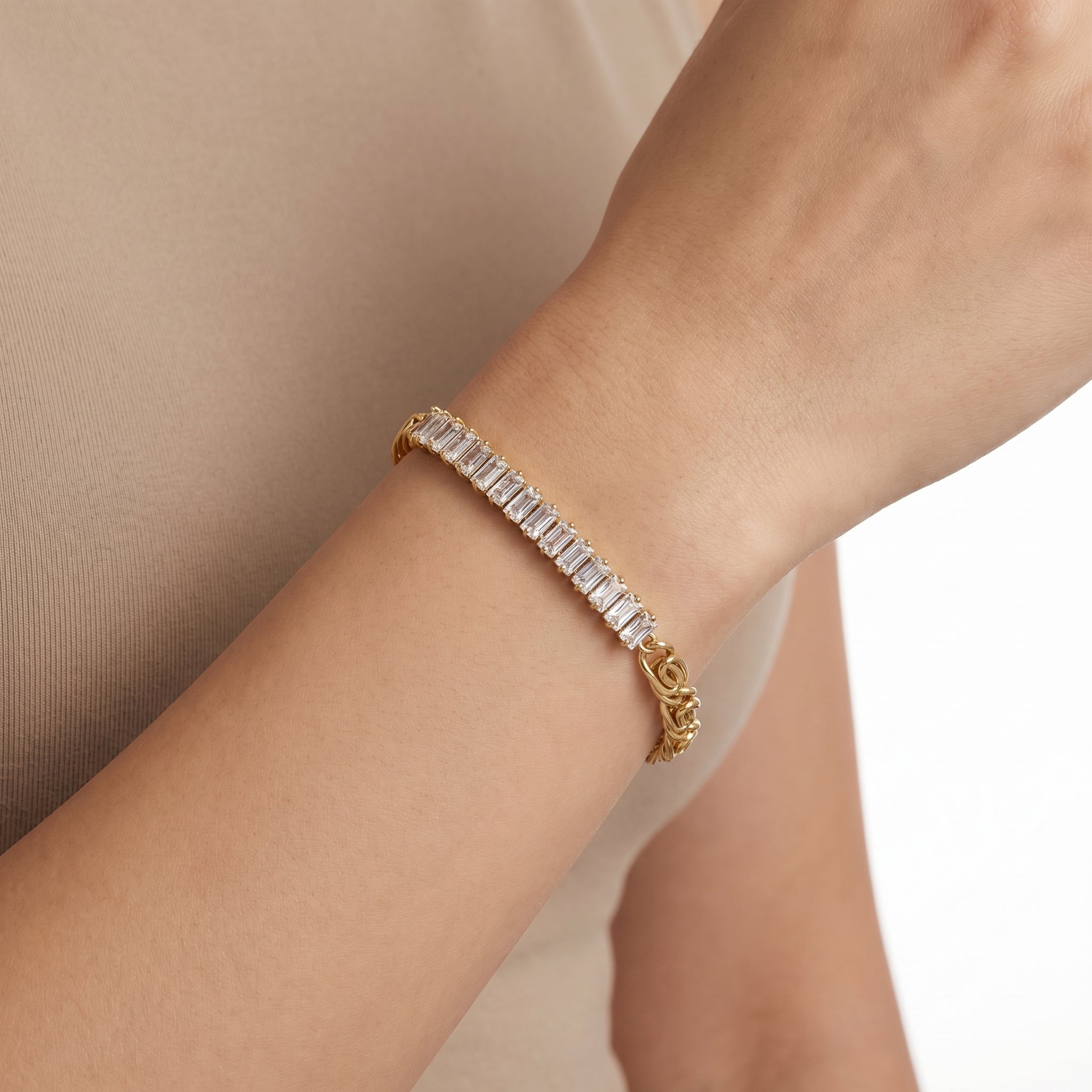 Half Baguette Half Chain Bracelet – Two-Tone Gold Fashion Bracelet