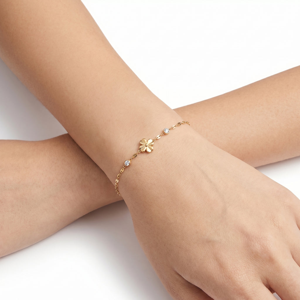 Gold Clover & CZ Station Bracelet – Lucky Charm Fashion Bracelet