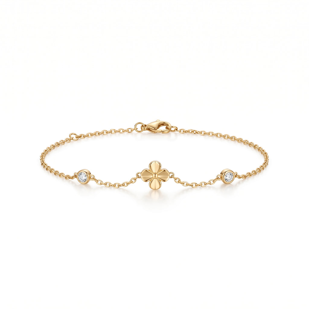 Gold Clover & CZ Station Bracelet – Lucky Charm Fashion Bracelet
