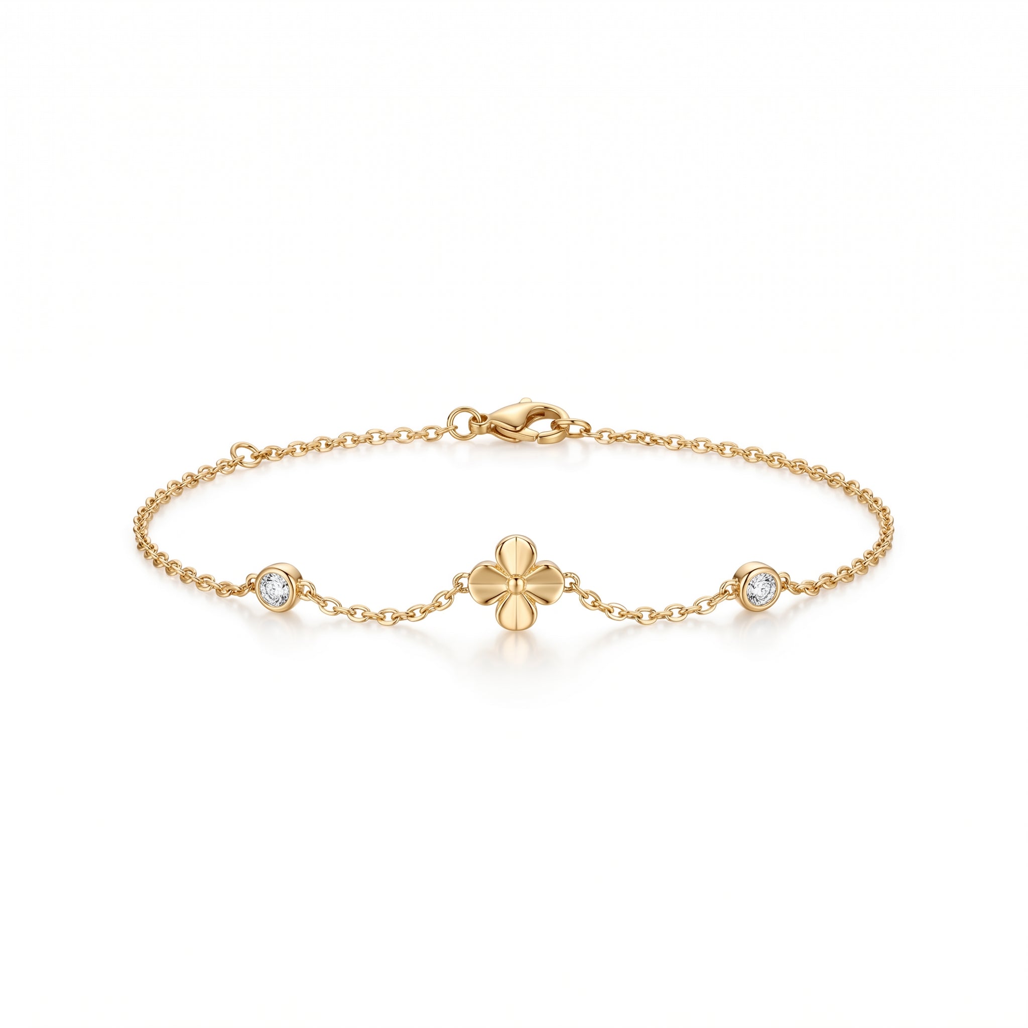 Gold Clover & CZ Station Bracelet – Lucky Charm Fashion Bracelet