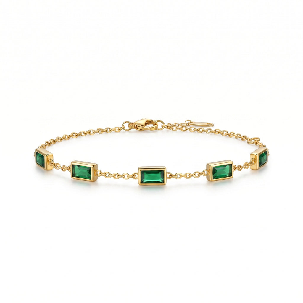 Emerald Green Baguette Station Bracelet – Gold Fashion Jewellery