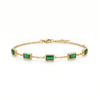 Emerald Green Baguette Station Bracelet – Gold Fashion Jewellery