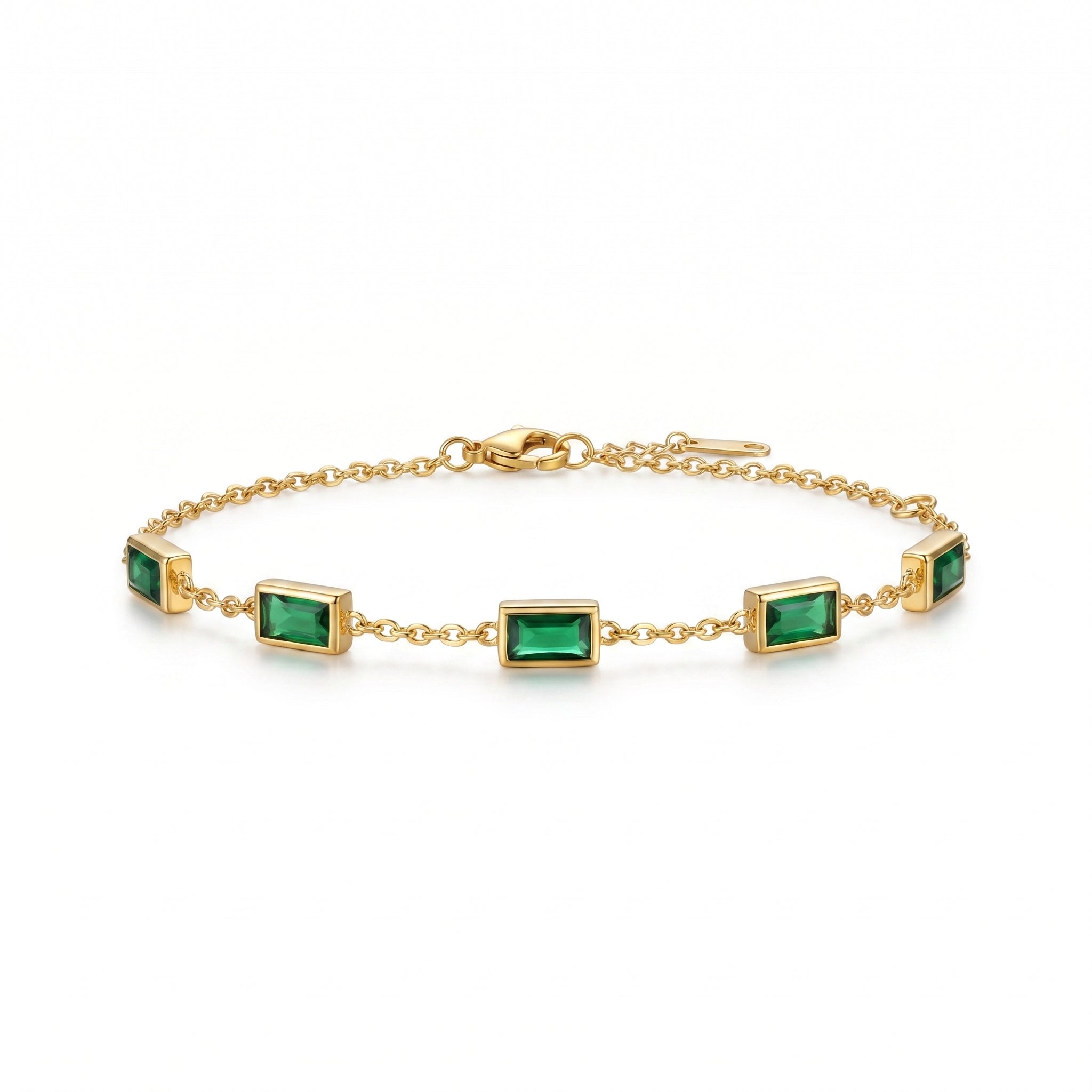 Emerald Green Baguette Station Bracelet – Gold Fashion Jewellery