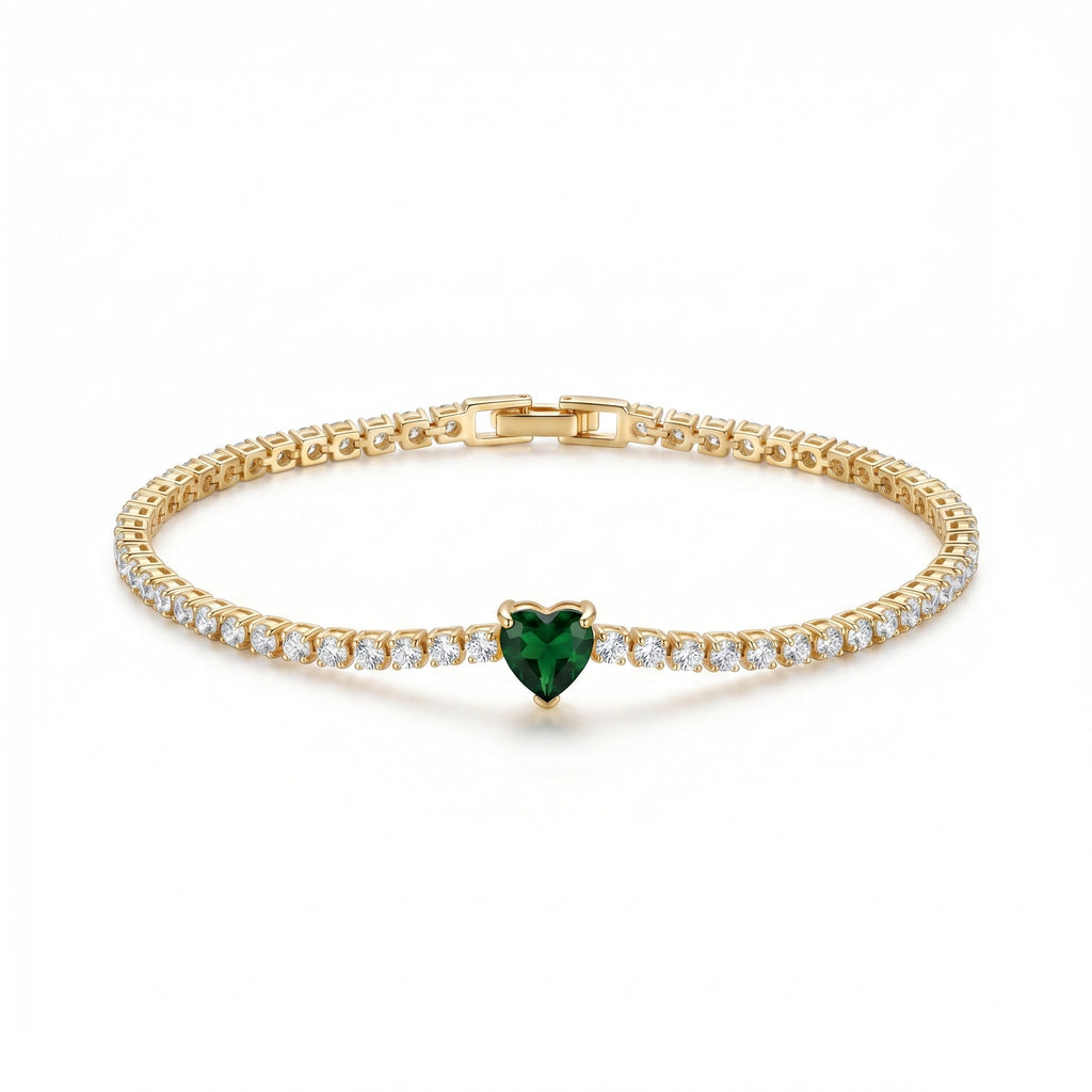 Emerald Heart CZ Bangle – Gold Flexible Fashion Bracelet