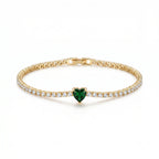 Emerald Heart CZ Bangle – Gold Flexible Fashion Bracelet