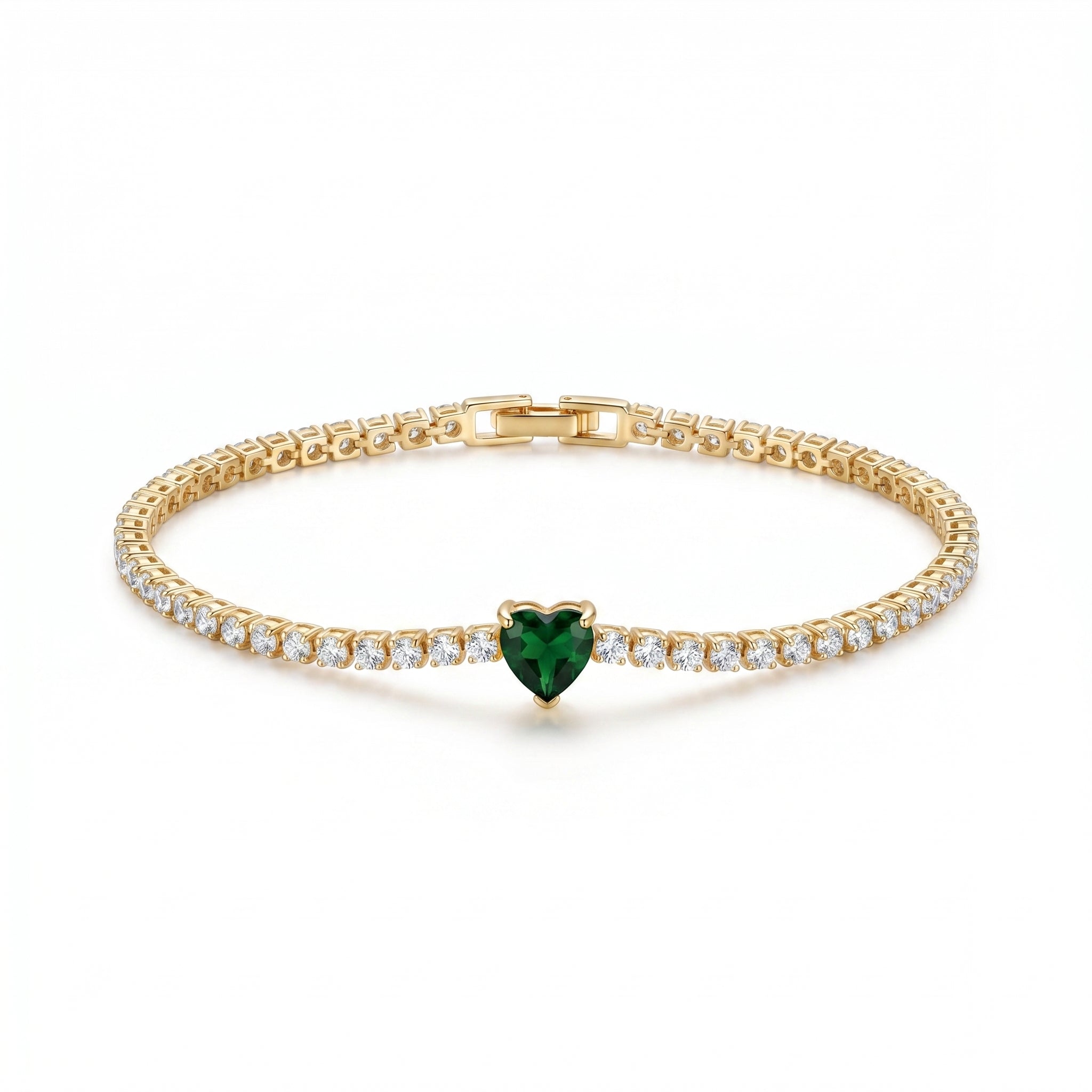 Emerald Heart CZ Bangle – Gold Flexible Fashion Bracelet