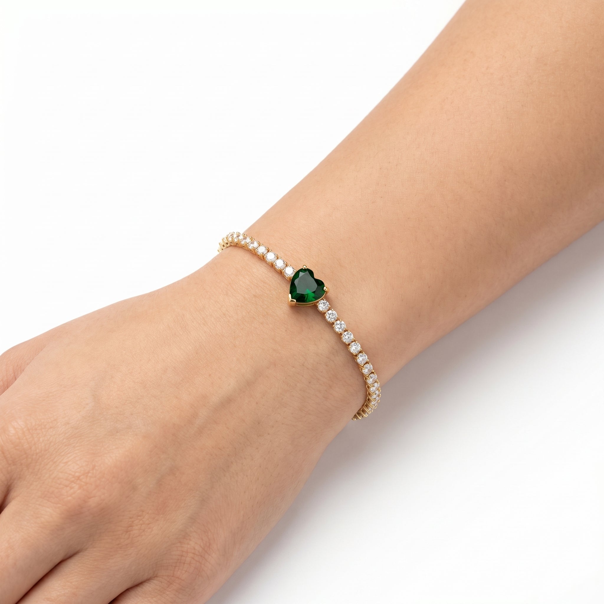 Emerald Heart CZ Bangle – Gold Flexible Fashion Bracelet