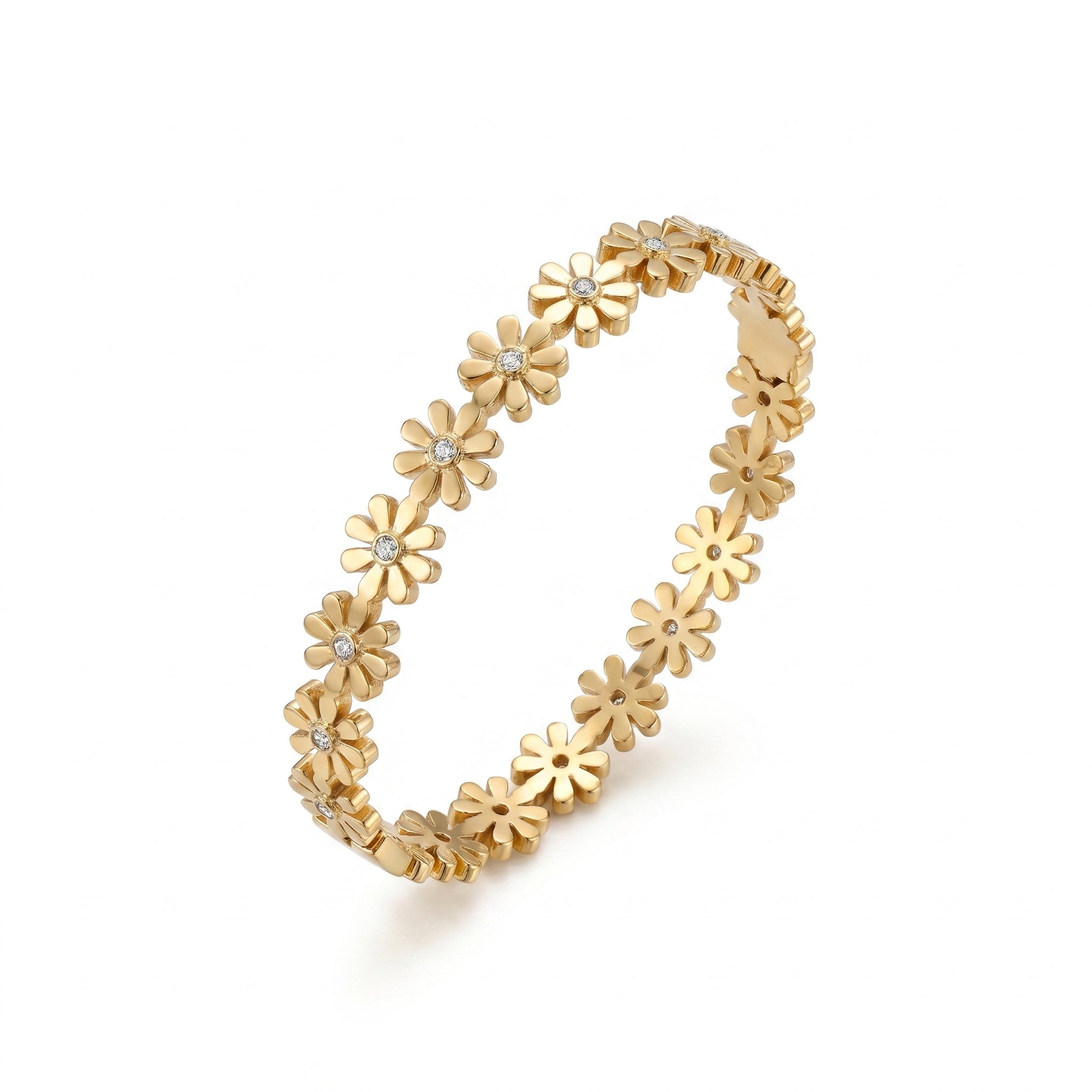 Gold Daisy Flower Bangle – Floral CZ Fashion Jewellery Bracelet