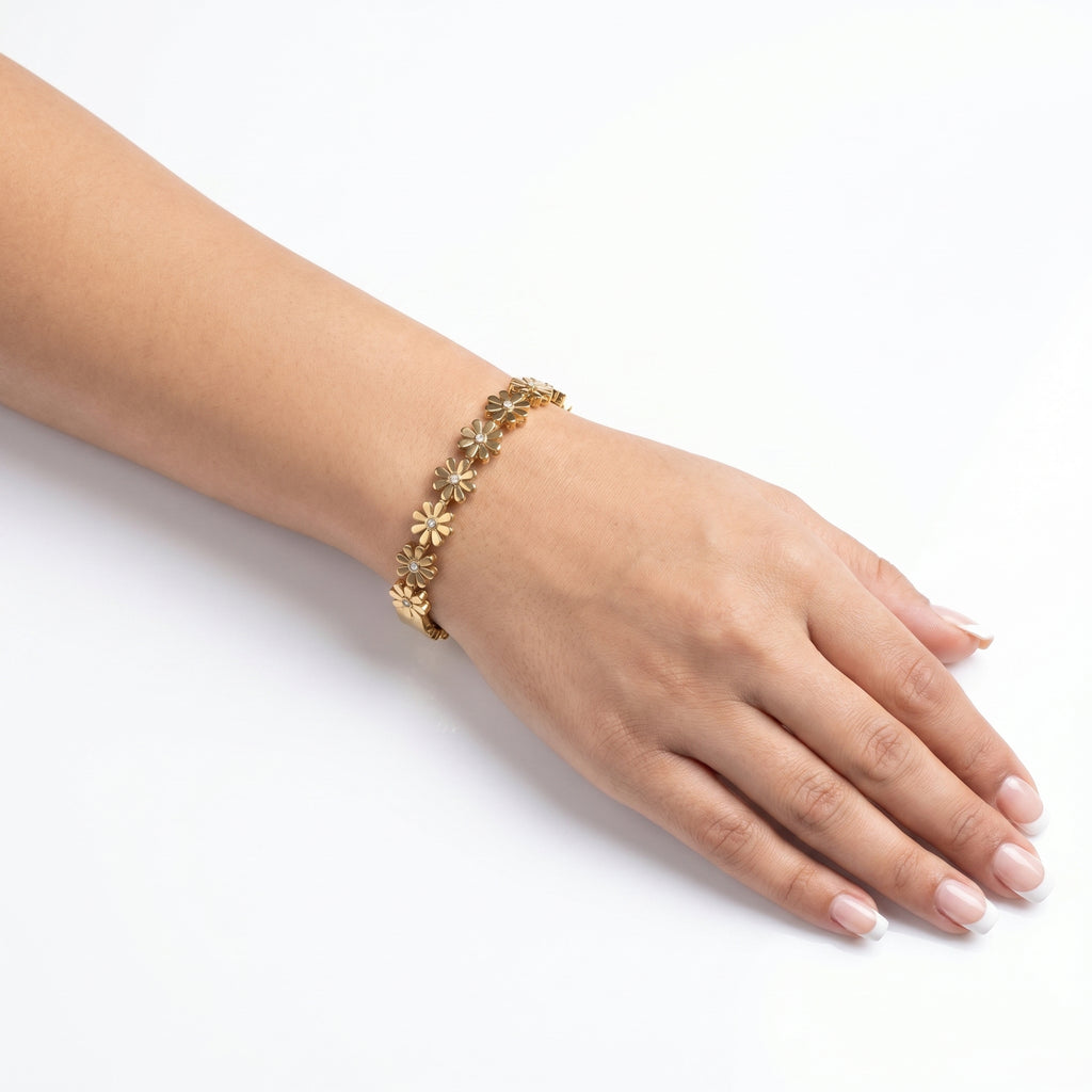 Gold Daisy Flower Bangle – Floral CZ Fashion Jewellery Bracelet