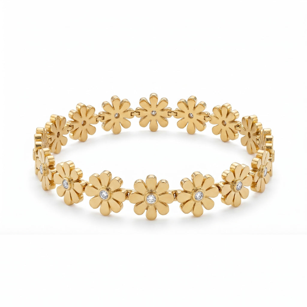 Gold Daisy Flower Bangle – Floral CZ Fashion Jewellery Bracelet