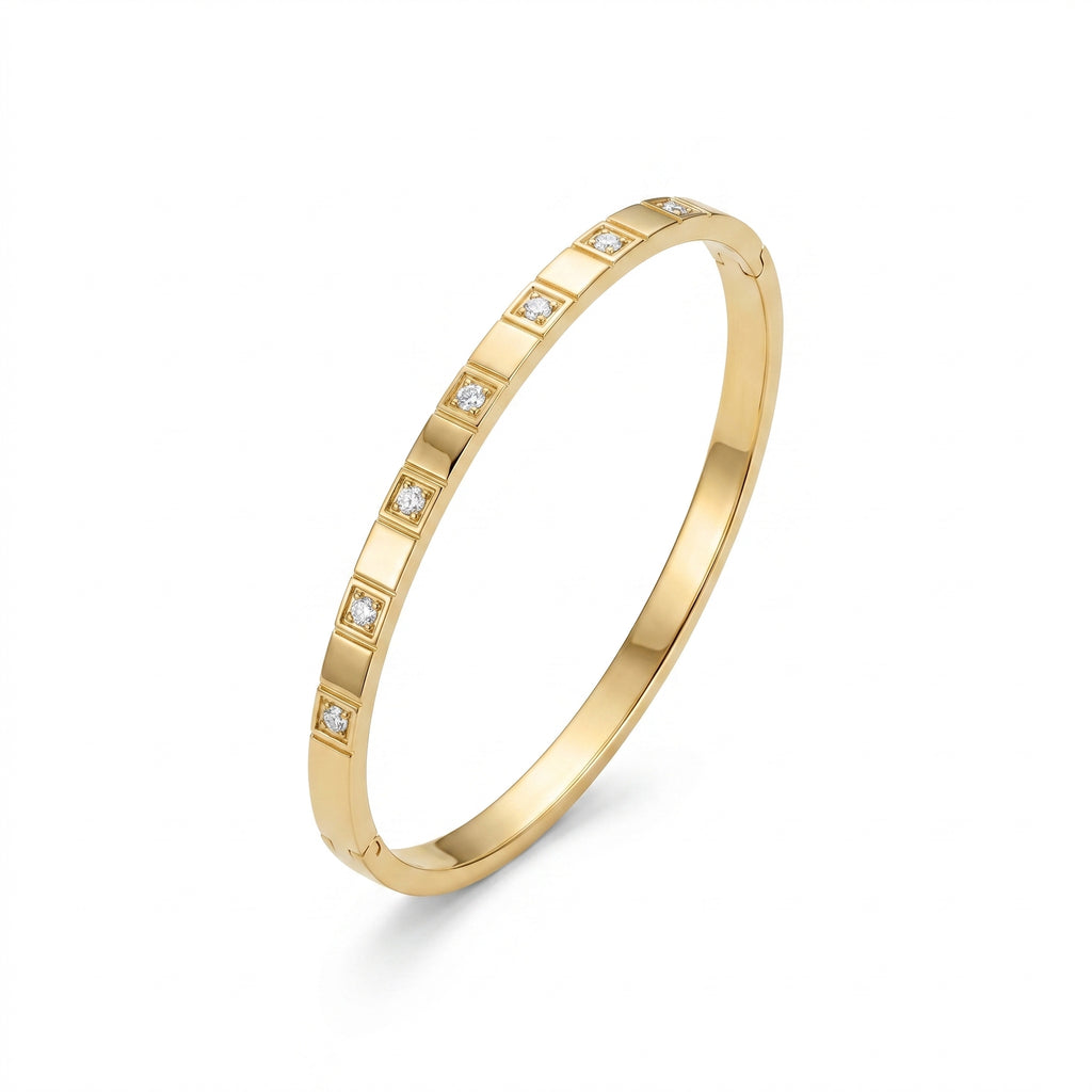 Geometric Square CZ Bangle – Gold Minimalist Fashion Bracelet